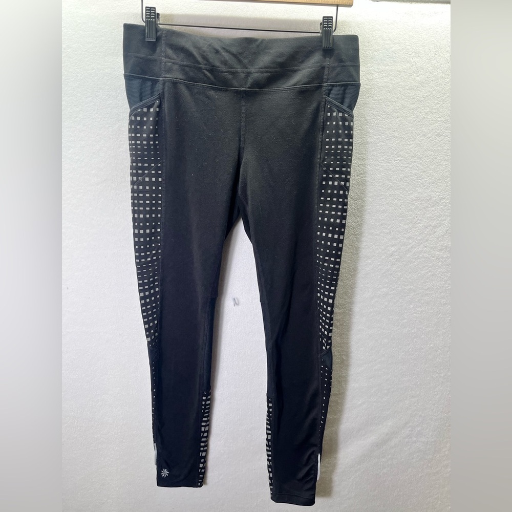 Athleta Be Free Reflective Leggings ‎ Womens M Black Stretch Cute Running 2270